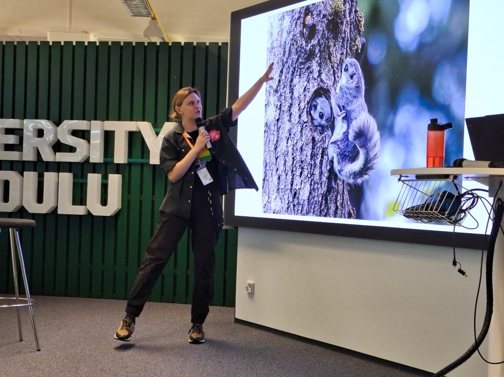 Angelika Kiebler, presenting at the Ecosystem Restoration Storytelling Slam: Transdisciplinarity in Performance session in the YHYS Fall Colloquium 2025, Oulu, Finland. 24.11.2025
